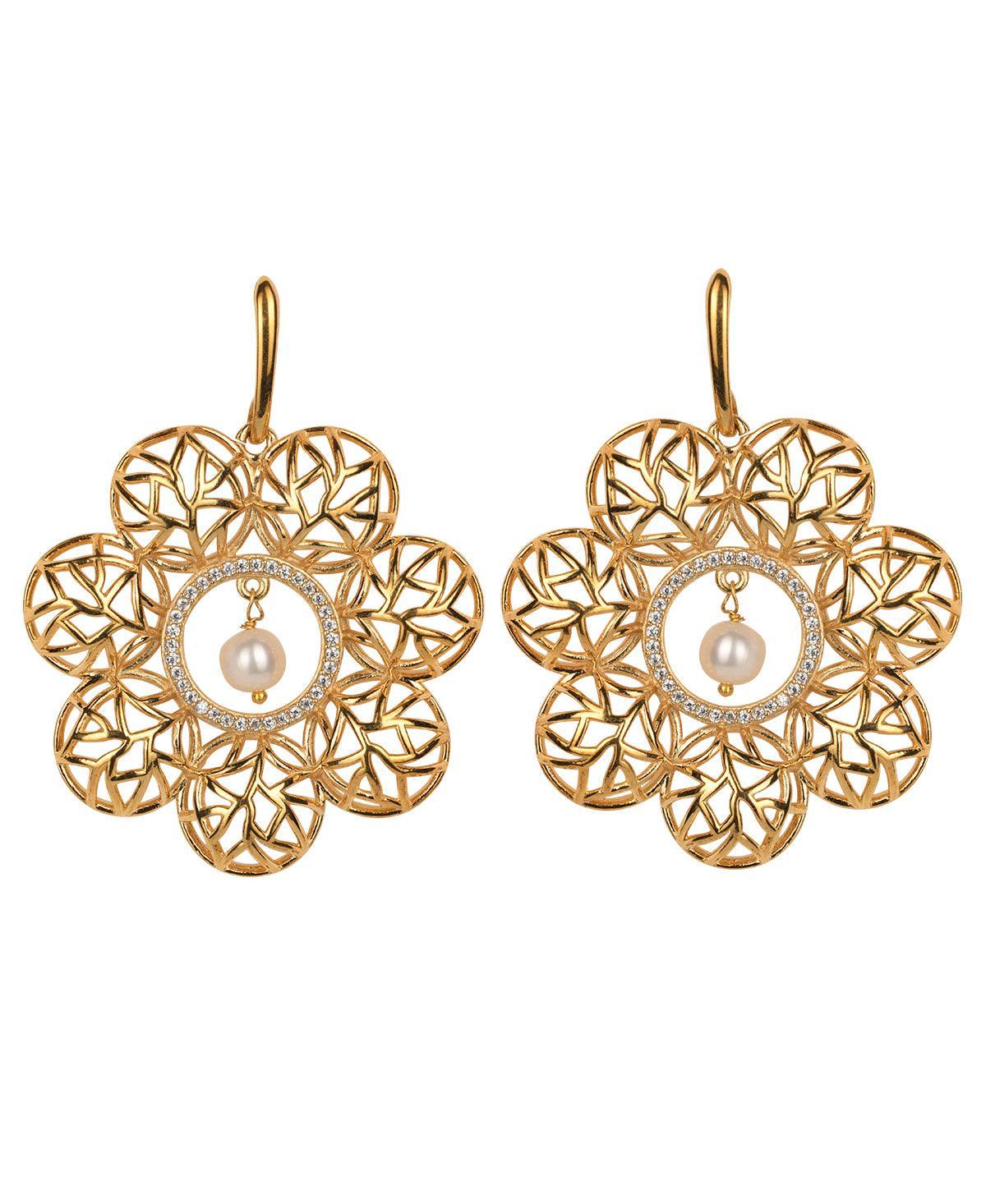 Graceful Silver Floral Pearl hanging Earring - Chandrani Pearls