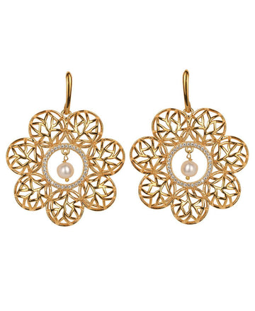 Graceful Silver Floral Pearl hanging Earring - Chandrani Pearls