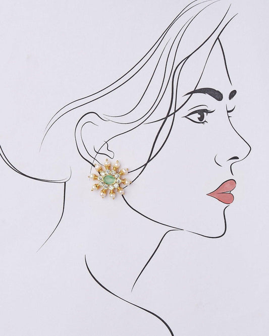 Green White Sun Spokes Pearl Ear Studs - Chandrani Pearls