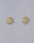 Green White Sun Spokes Pearl Ear Studs - Chandrani Pearls