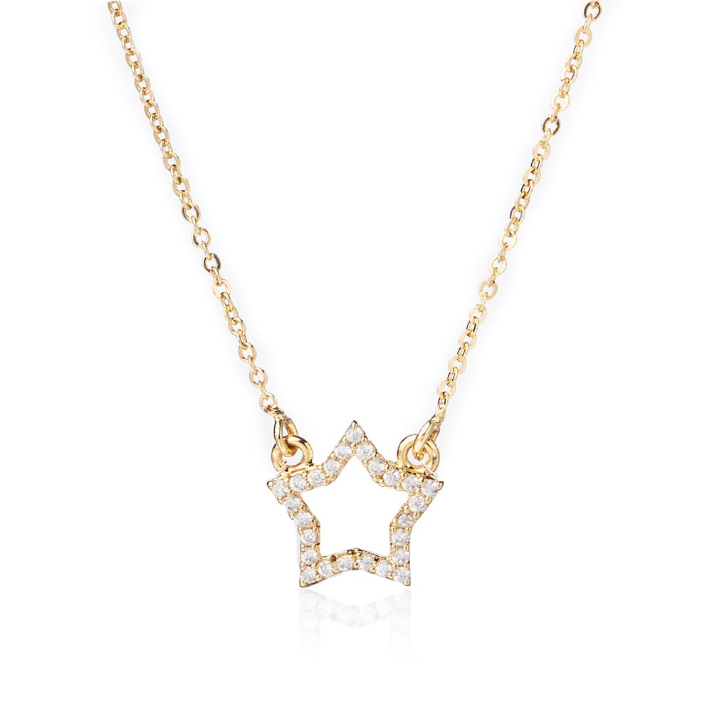 The Guiding Star Pendant by Chandrani Pearls features a star-shaped gold pendant with sparkling cubic zirconia, adding elegance to any cream-colored blazer.