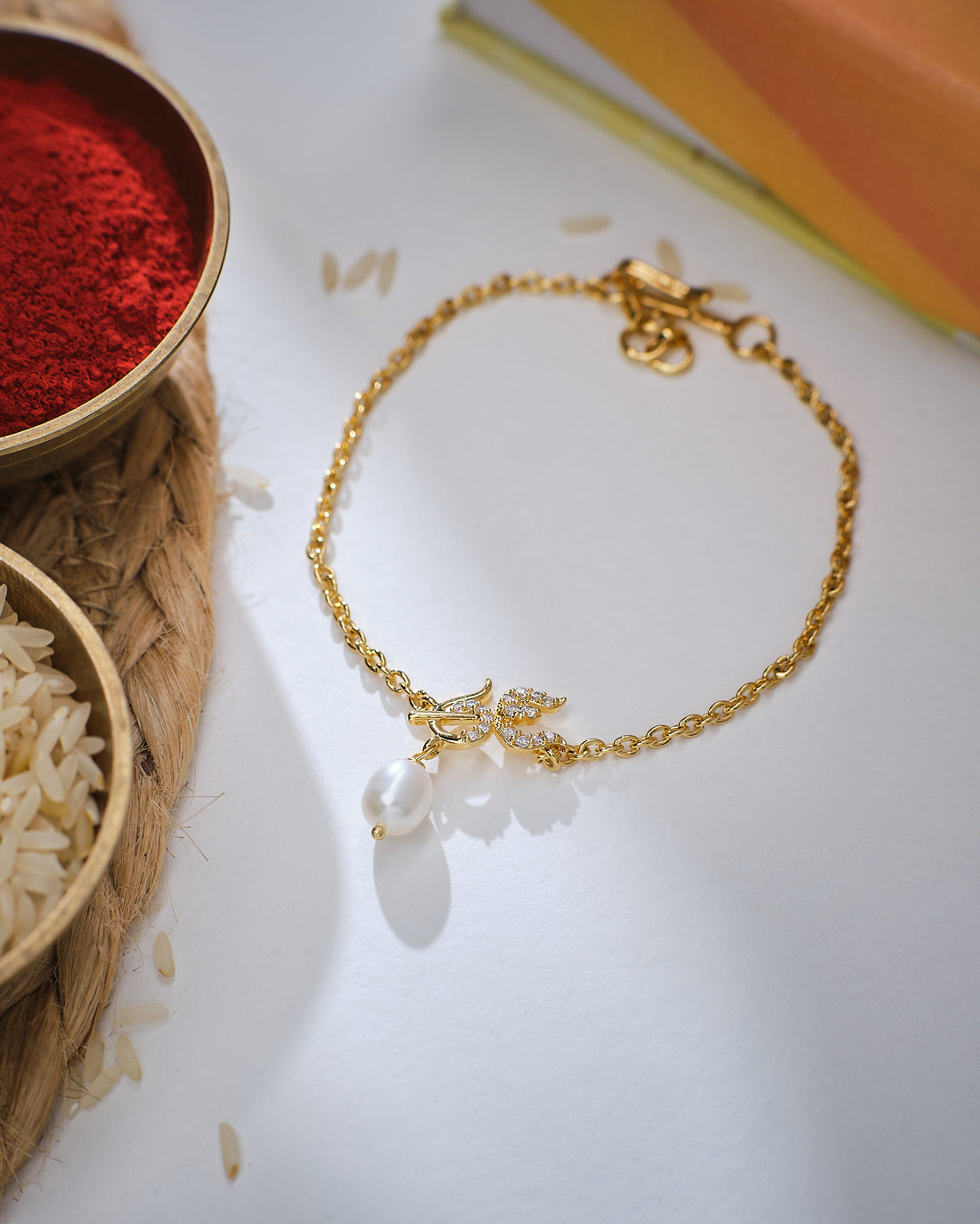 Precious Trishul with Pearl Cute Rakhi for Bhaiya