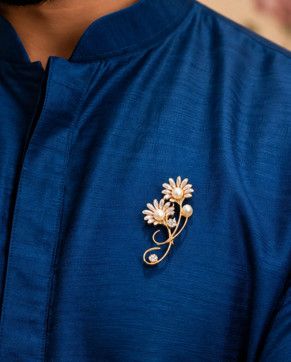 Gold-Plated Daisy Bouquet Brooch with Pavé CZ Petals & Pearl Centers