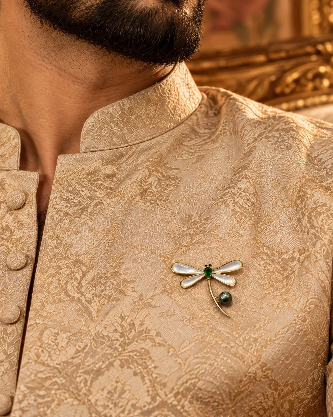 Gold-Plated Mother-of-Pearl Dragonfly Brooch