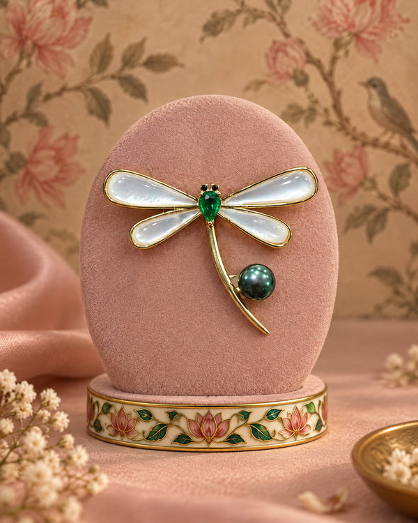 Gold-Plated Mother-of-Pearl Dragonfly Brooch