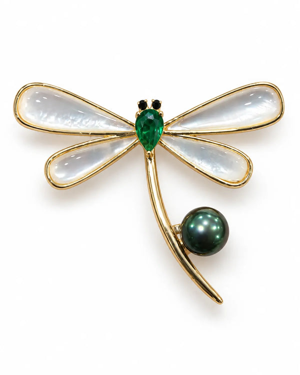 Gold-Plated Mother-of-Pearl Dragonfly Brooch