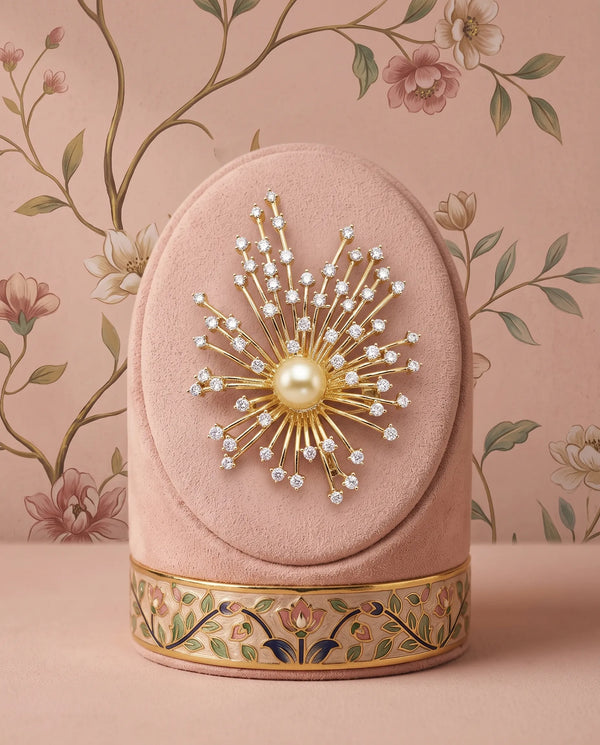 Celestial Pearl Burst Golden Brooch