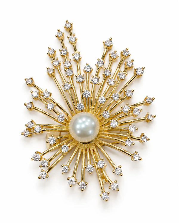 Celestial Pearl Burst Golden Brooch