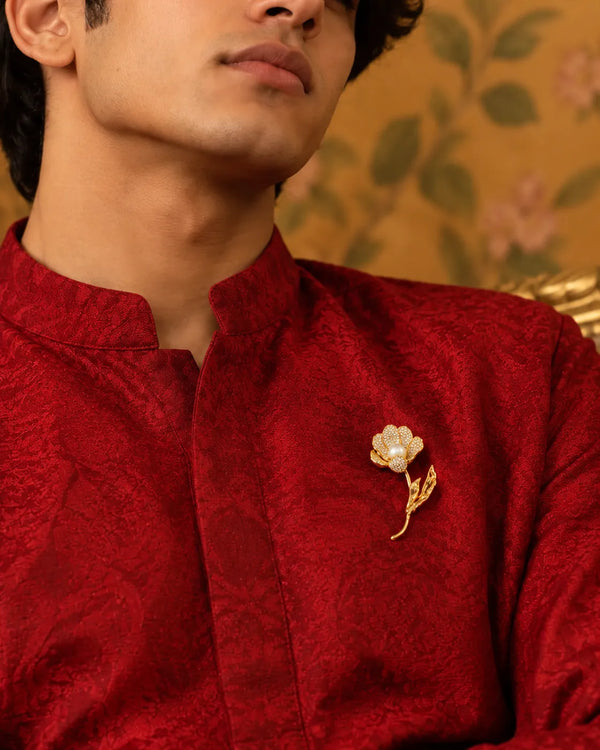Blooming Tulip Pearl Golden Brooch