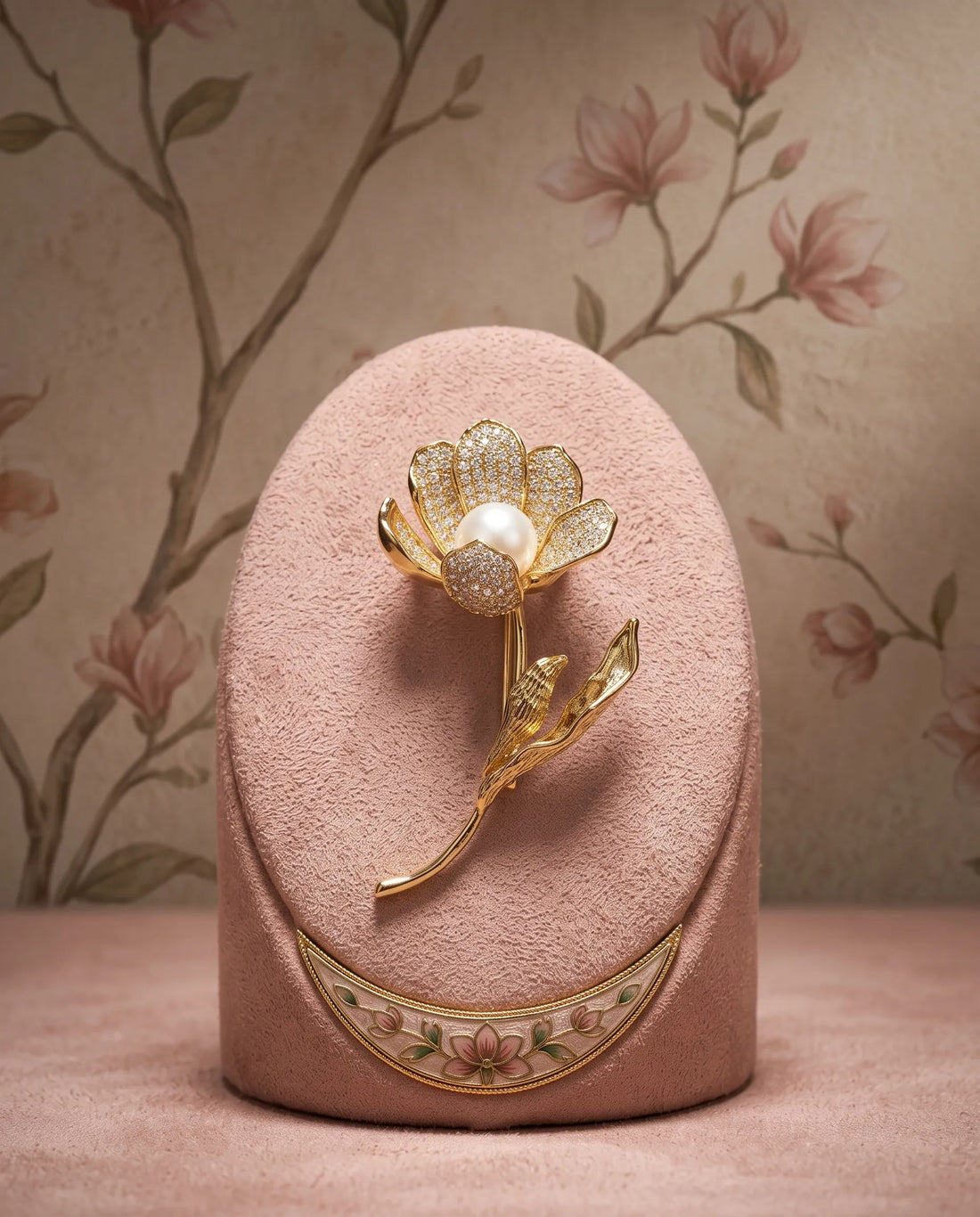 Blooming Tulip Pearl Golden Brooch