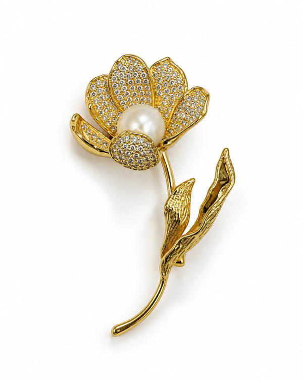 Blooming Tulip Pearl Golden Brooch