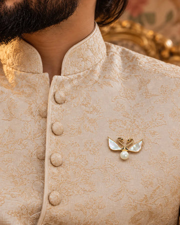 Gold-Tone Mother-of-Pearl & Freshwater Pearl Twin Swan Brooch