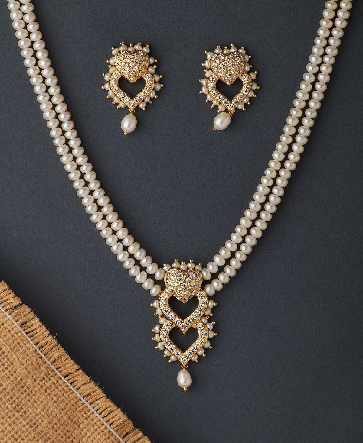 Heart Shaped Real Pearl Necklace Set - Chandrani Pearls