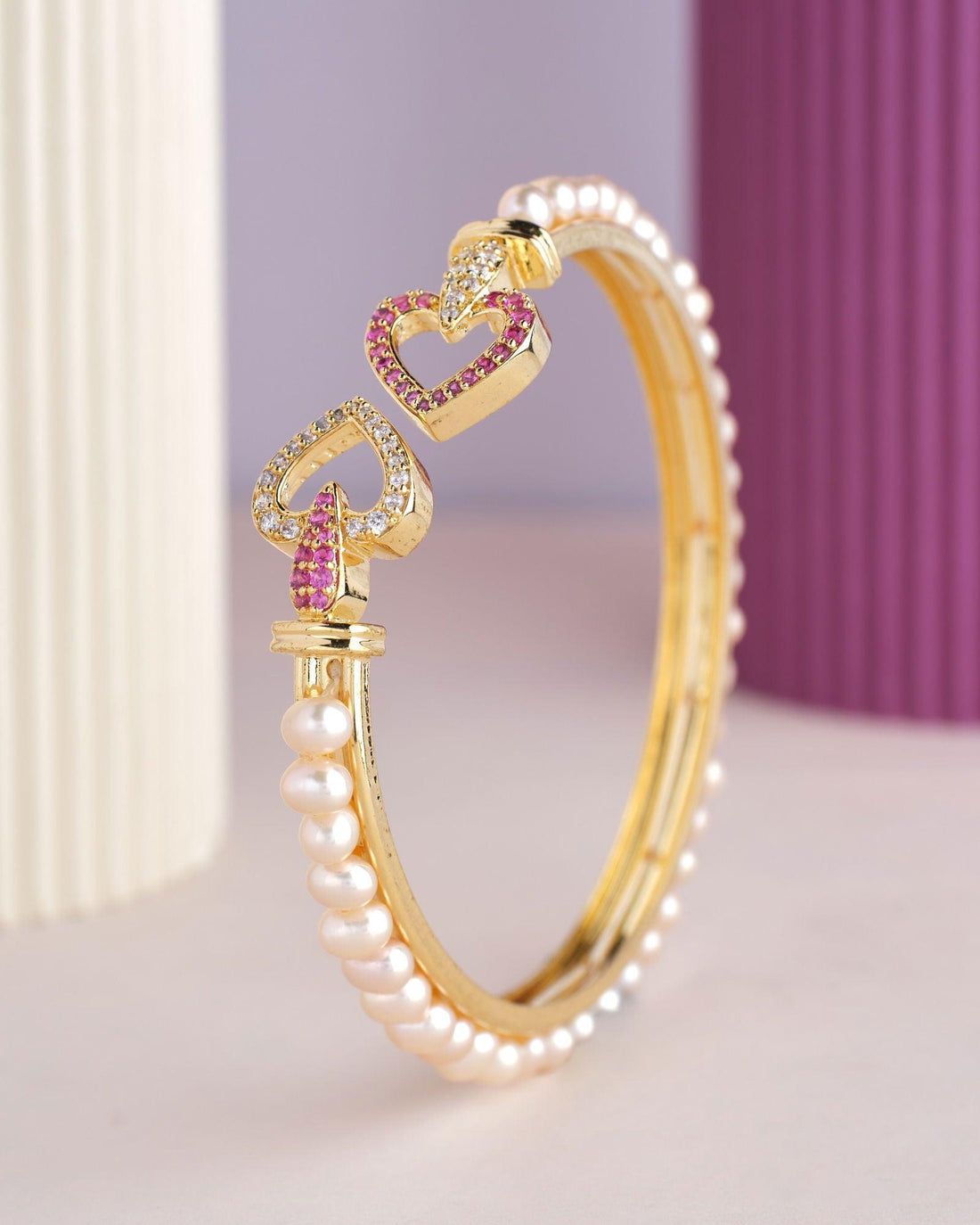 Heart Shaped White Pearl Bangle - Chandrani Pearls