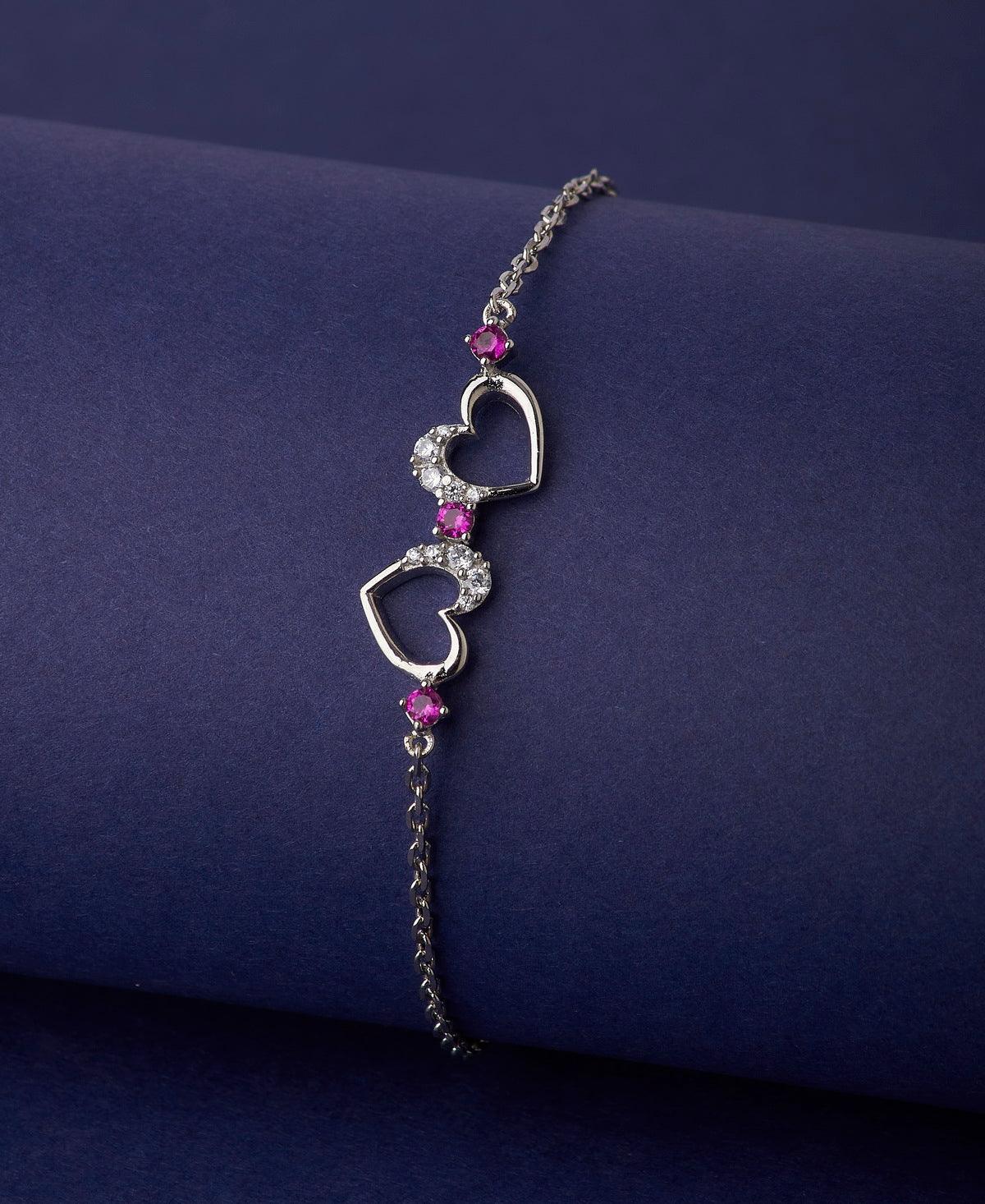 Heart Stone Studded Silver Bracelet - Chandrani Pearls