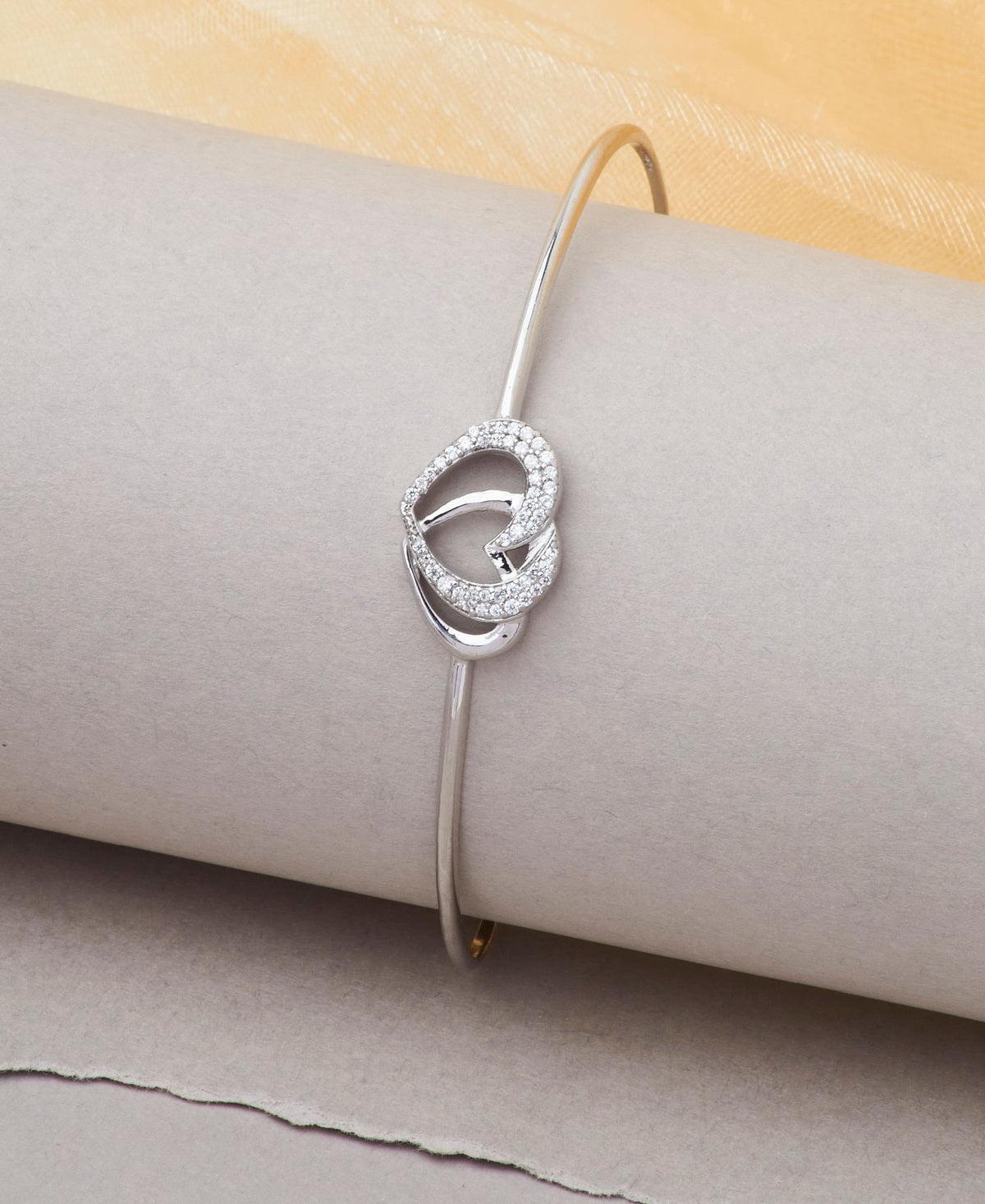 Heart Stone Studded Silver Bracelet - Chandrani Pearls