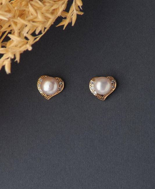 Heart White Stud Pearl Earring - Chandrani Pearls