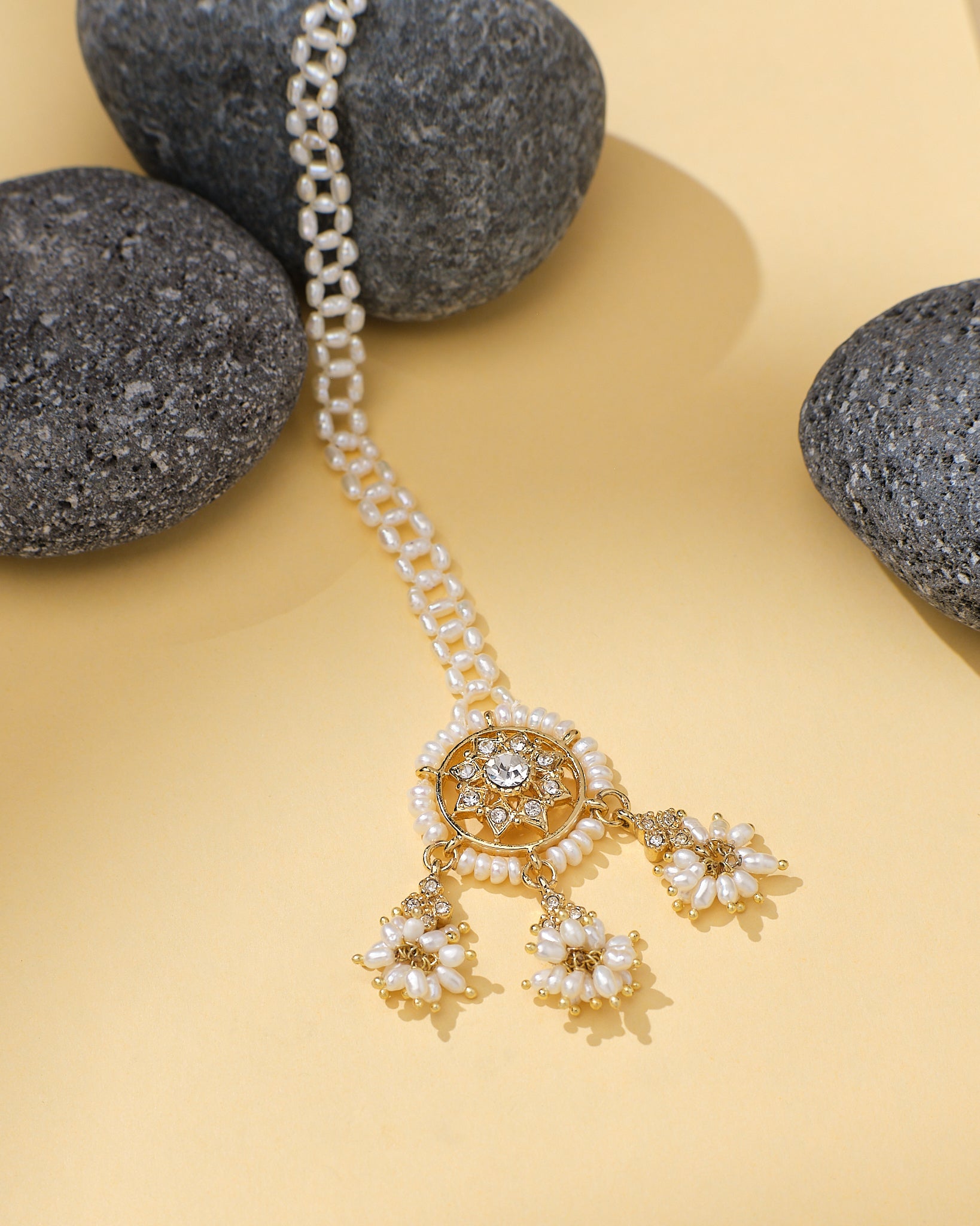 Gorgeous Pearl CZ Tikli Timeless Bridal Grace