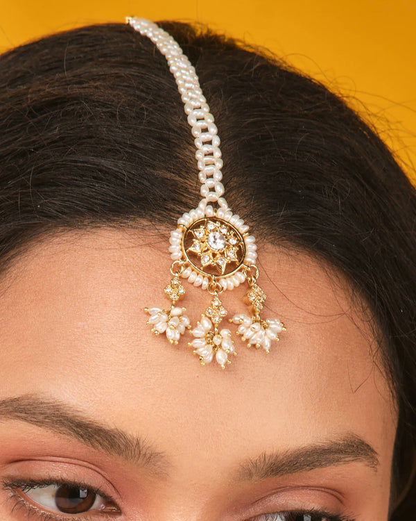Gorgeous Pearl CZ Tikli Timeless Bridal Grace