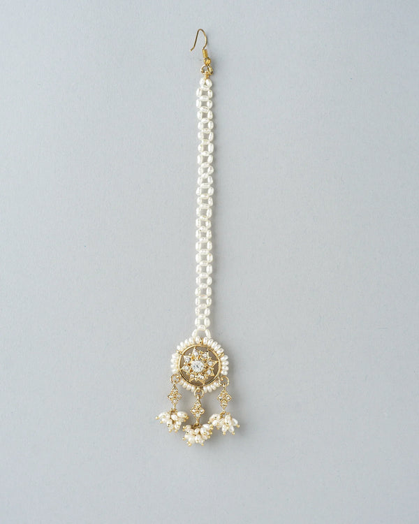 Gorgeous Pearl CZ Tikli Timeless Bridal Grace