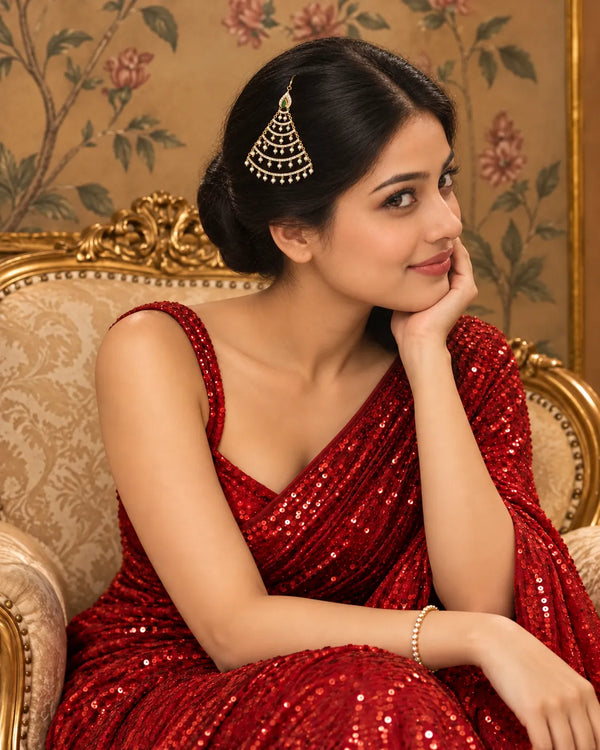 Gold-Tone Emerald-Green Accent & CZ Tiered Pearl Jhumar