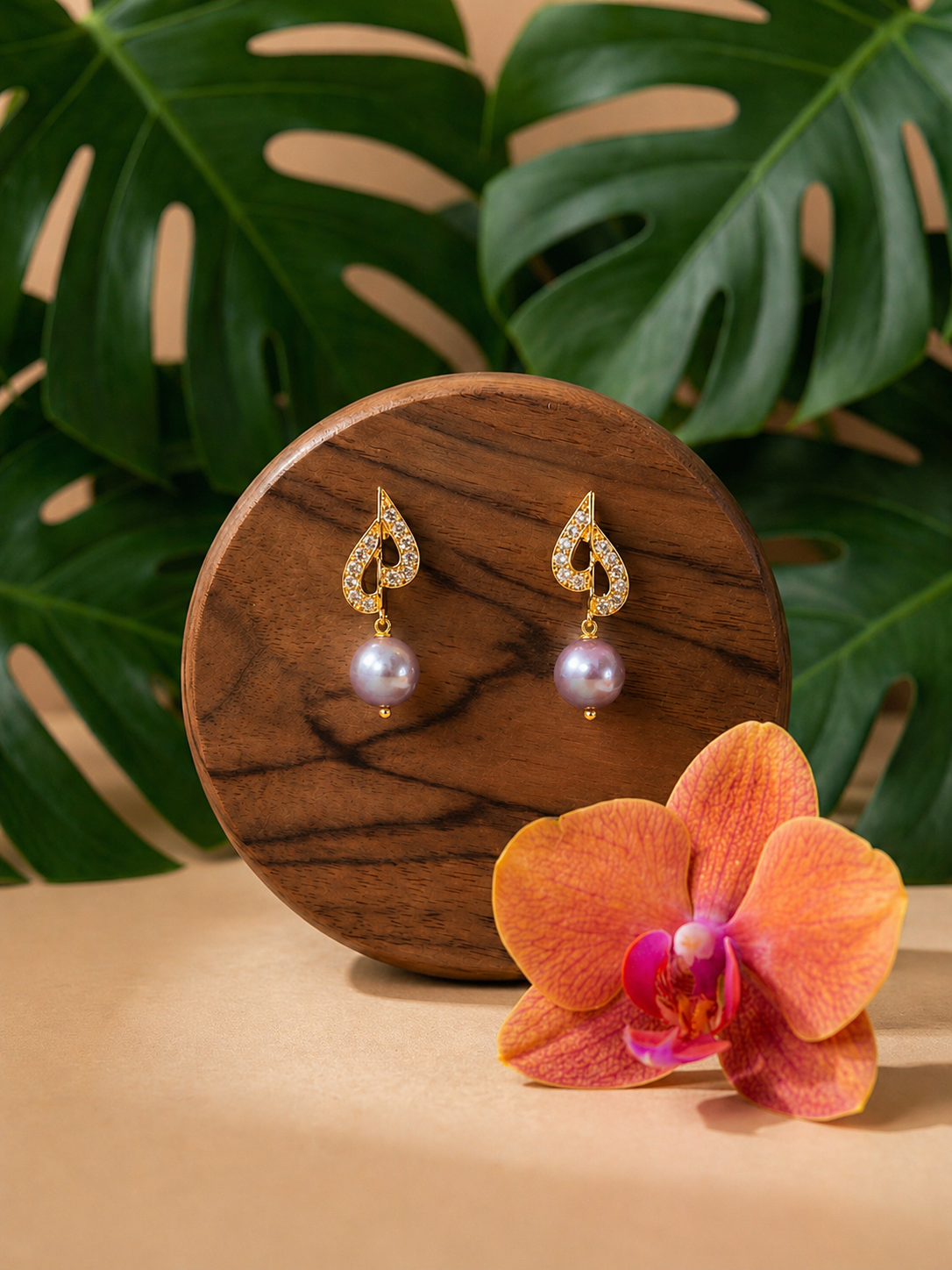 Gilded CZ & Pearl Drop Earrings