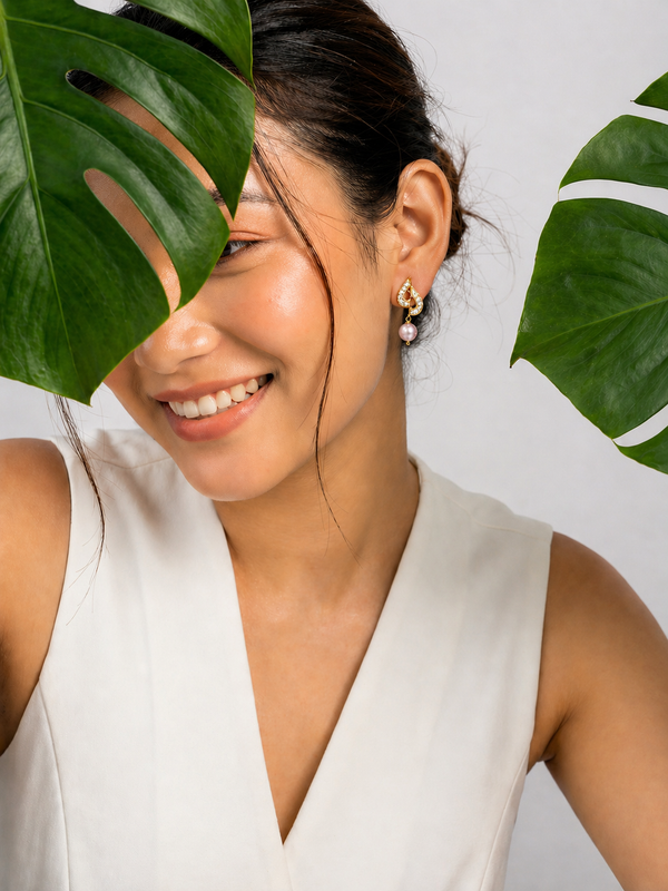 Gilded CZ & Pearl Drop Earrings