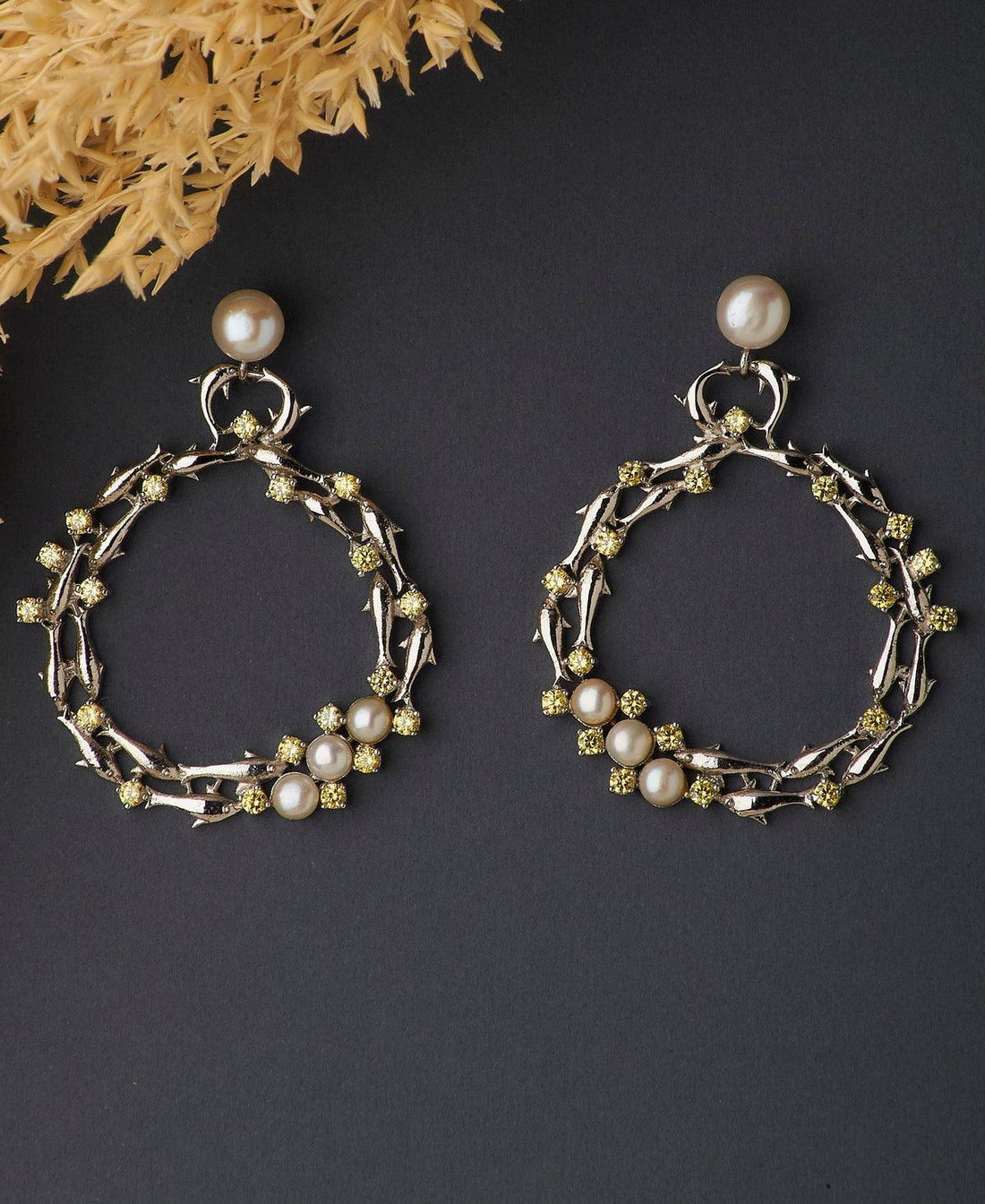 Impressive Rhodium Pearl Studded Hanging Earring - Chandrani Pearls