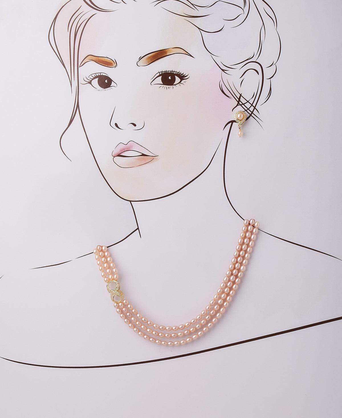 Infinity Stone Studded Pearl Necklace Set - Chandrani Pearls