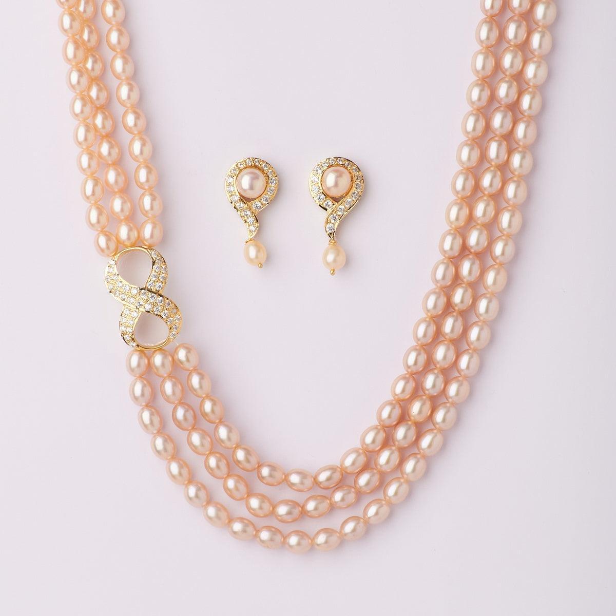 Infinity Stone Studded Pearl Necklace Set - Chandrani Pearls