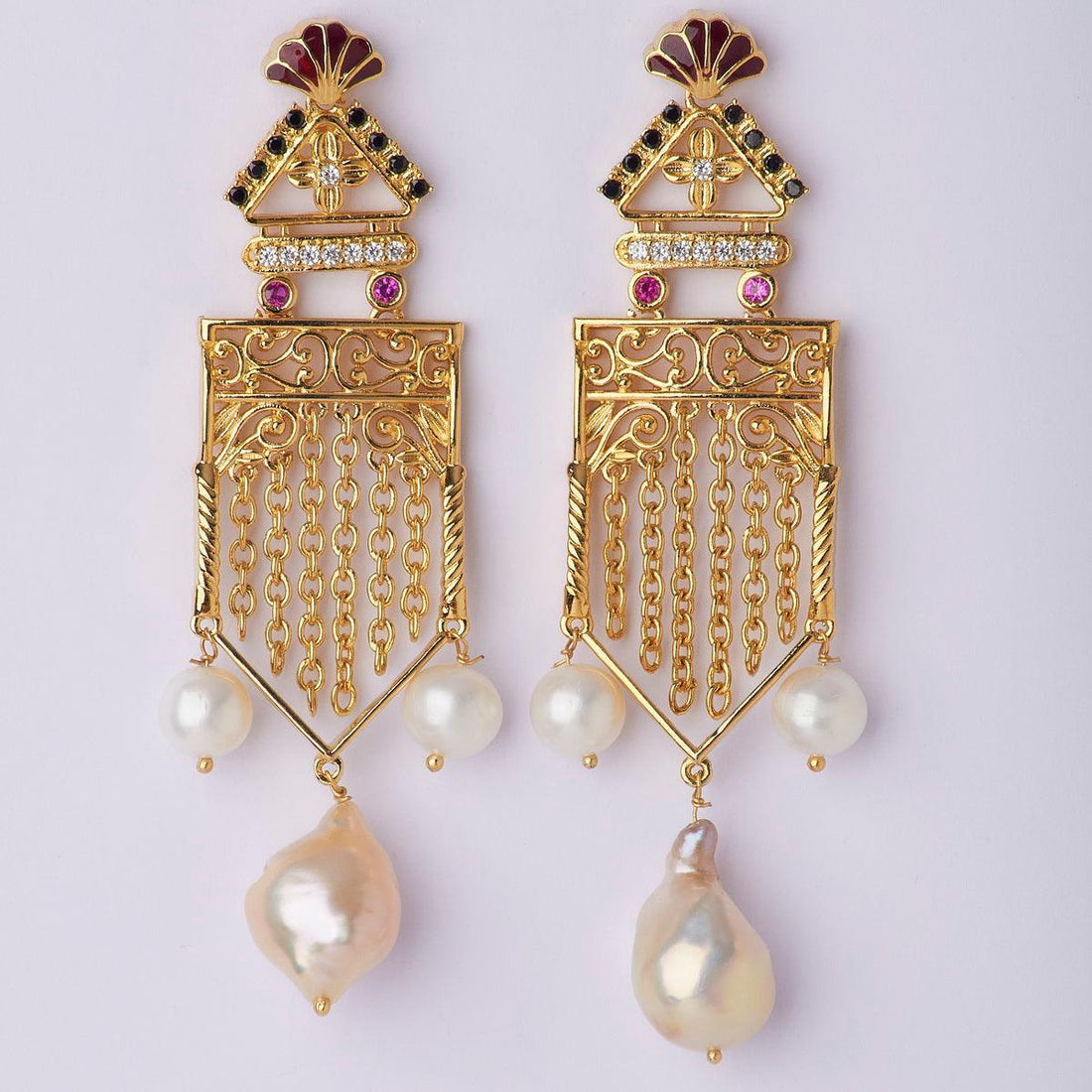 Intricate Trio AD Stone Pearl Jhumka - Chandrani Pearls