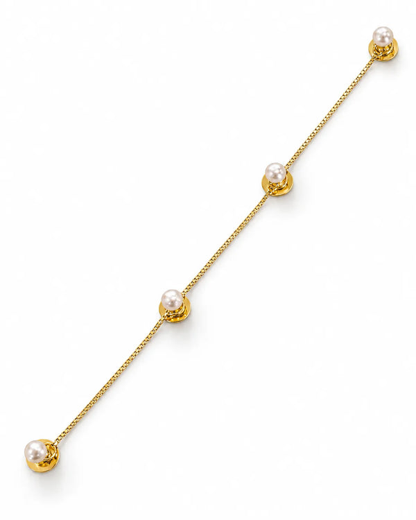 Gold Pearl Kurta Button Set with Link Chain