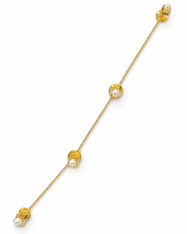 Gold-Tone Pearl & CZ Kurta Button Set with Link Connecting Chain