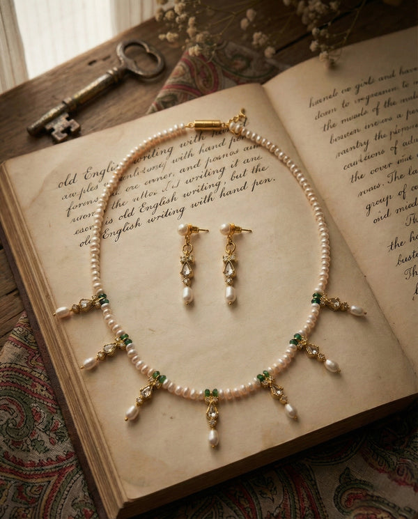 Empress Pearl & Emerald Charm Jewellery Set