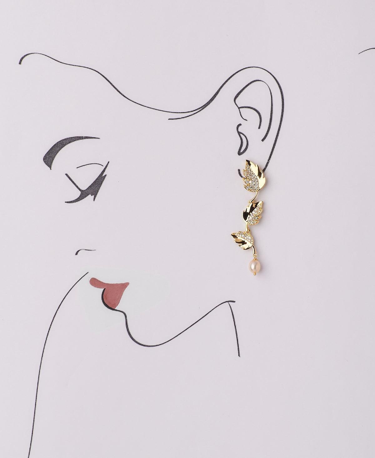 Leaf Hanging Pearl Earring - Chandrani Pearls