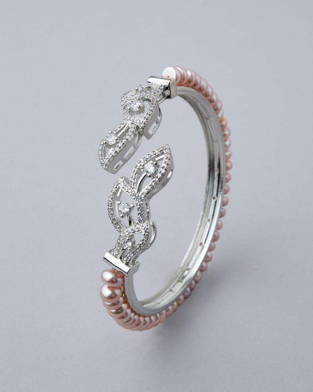 Leafy Stone Studded Pearl Bangle - Chandrani Pearls