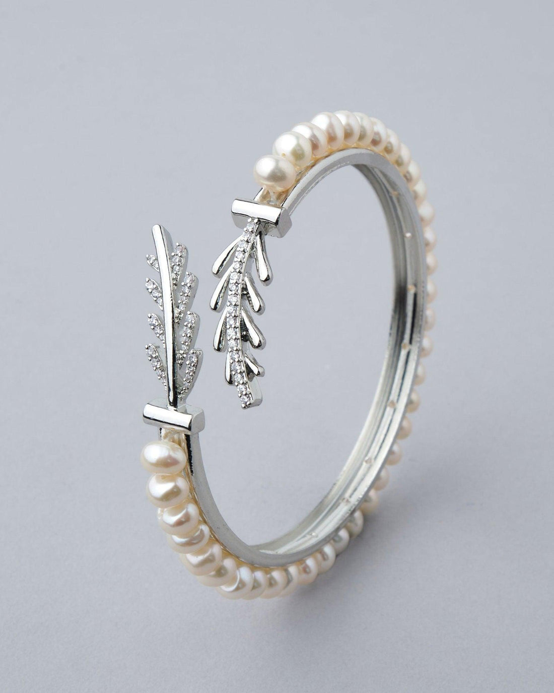 Leafy Stone Studded Pearl Bangle - Chandrani Pearls