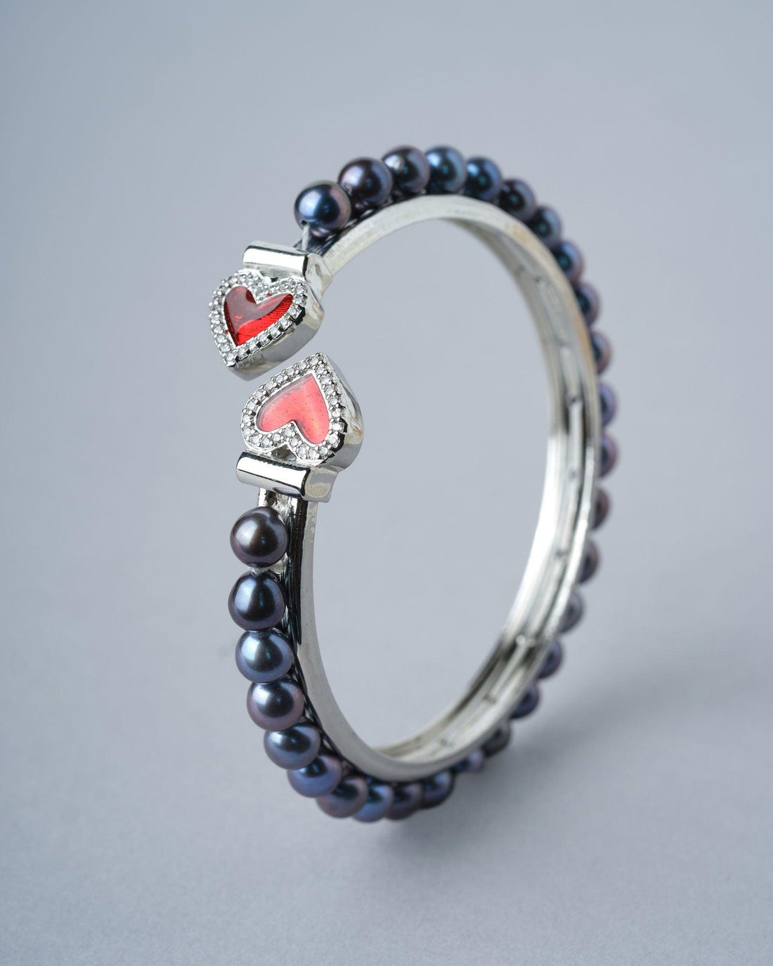 Little Hearts Enamel Pearl Bangle - Chandrani Pearls