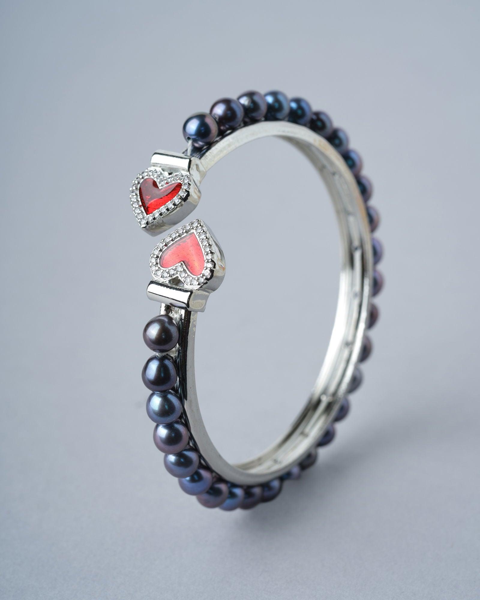 Little Hearts Enamel Pearl Bangle - Chandrani Pearls