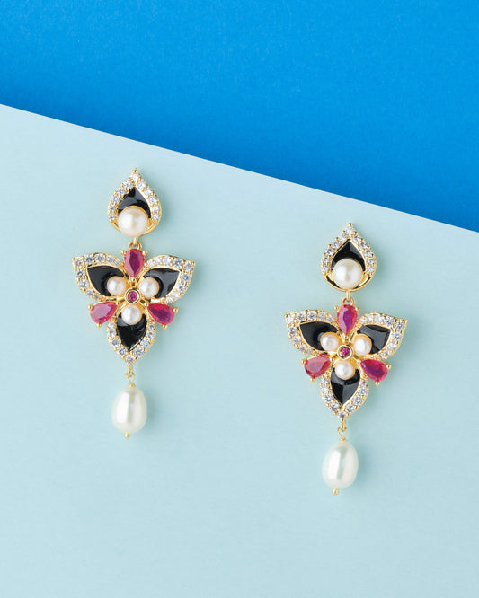 Lovely Flowers Stone Studded Pearl Earring - Chandrani Pearls