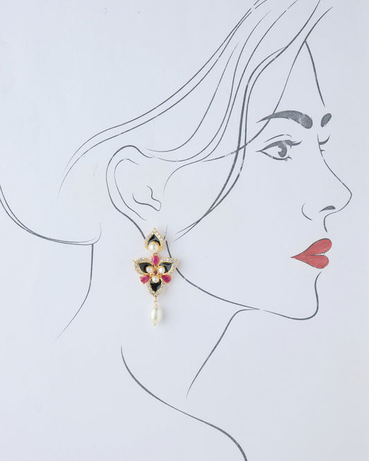 Lovely Flowers Stone Studded Pearl Earring - Chandrani Pearls