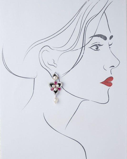 Lovely Flowers Stone Studded Pearl Earring - Chandrani Pearls