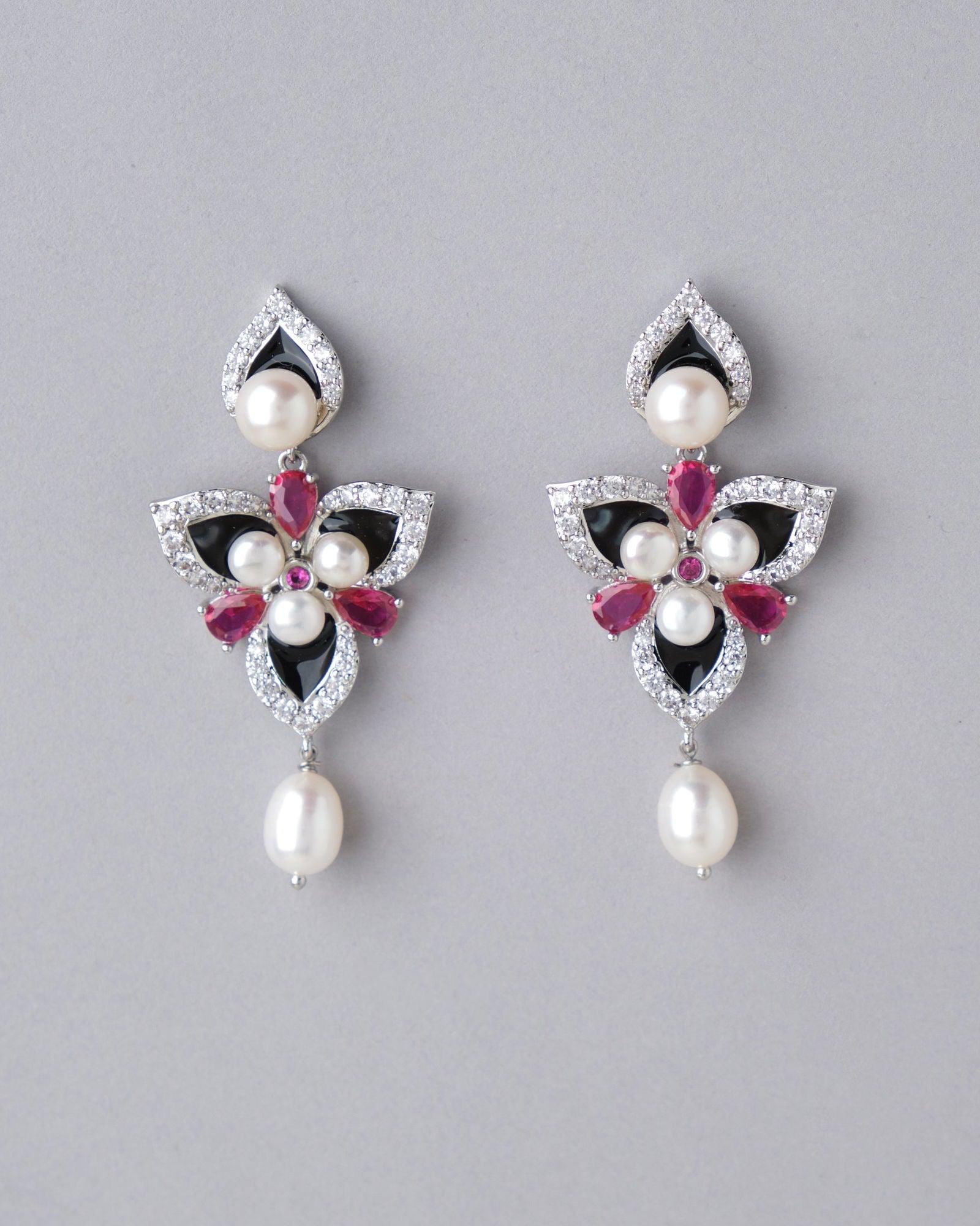 Lovely Flowers Stone Studded Pearl Earring - Chandrani Pearls