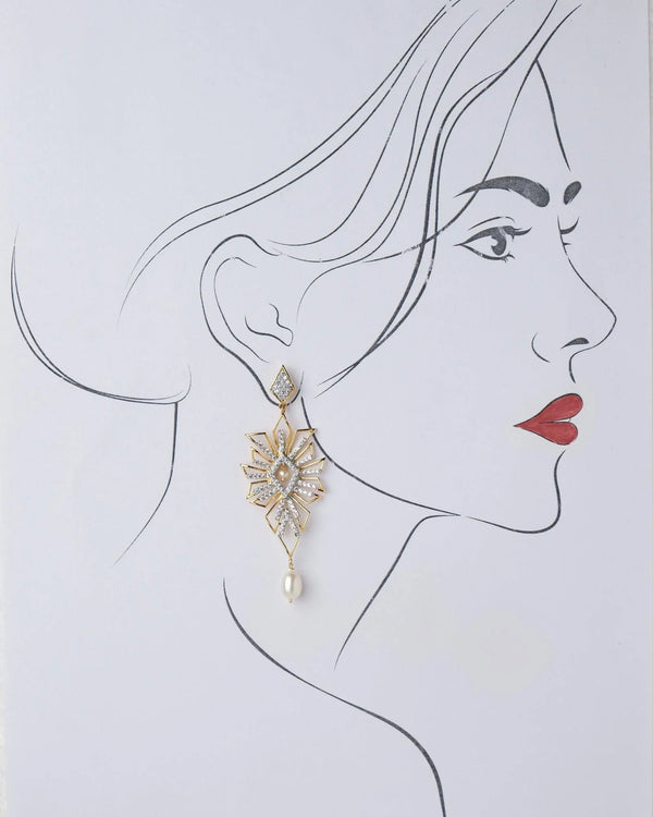 Lubna Floral Pearl Drop Earring - Chandrani Pearls