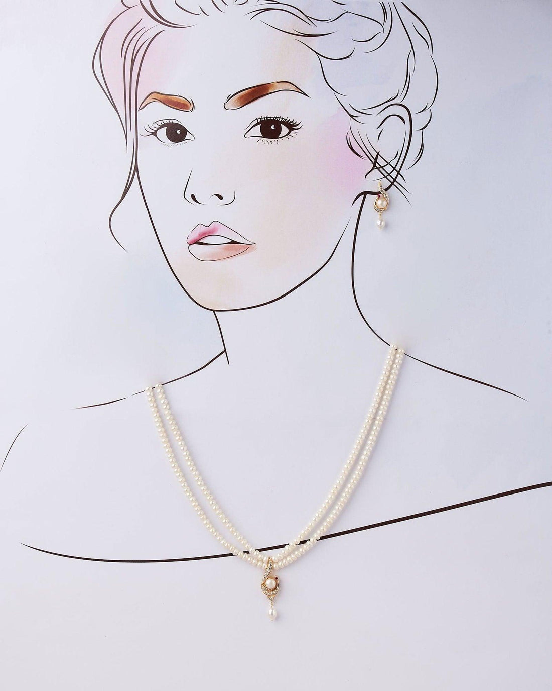Lustrous Two Line Pearl Necklace Set - Chandrani Pearls