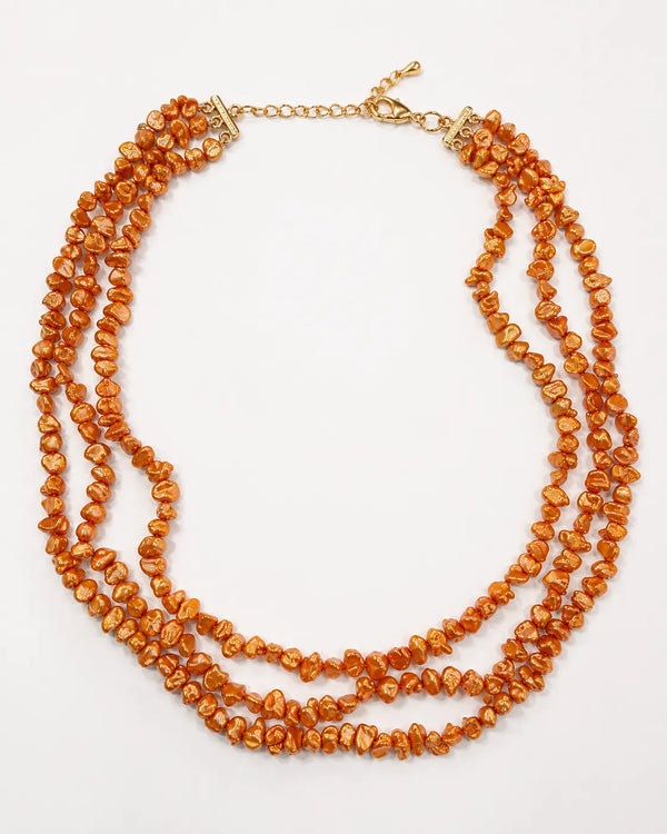 Elegant Metallic Gold Baroque Pearl Layered Statement Mala