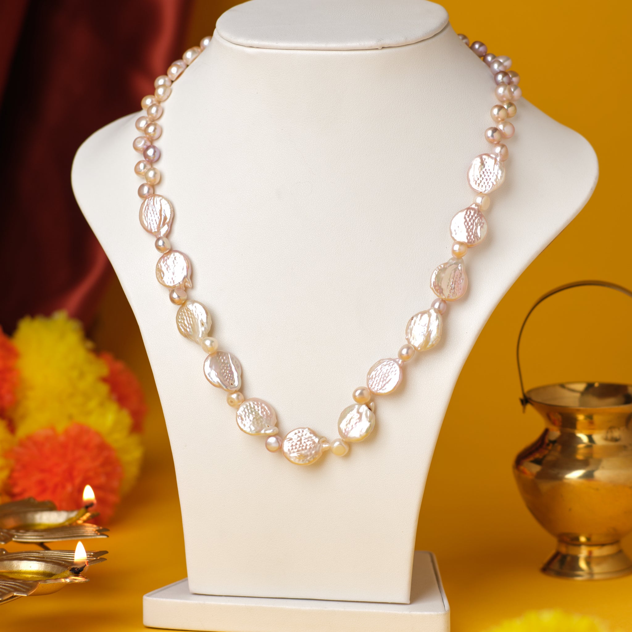 Coin Pearl Necklace with Freshwater Pearls