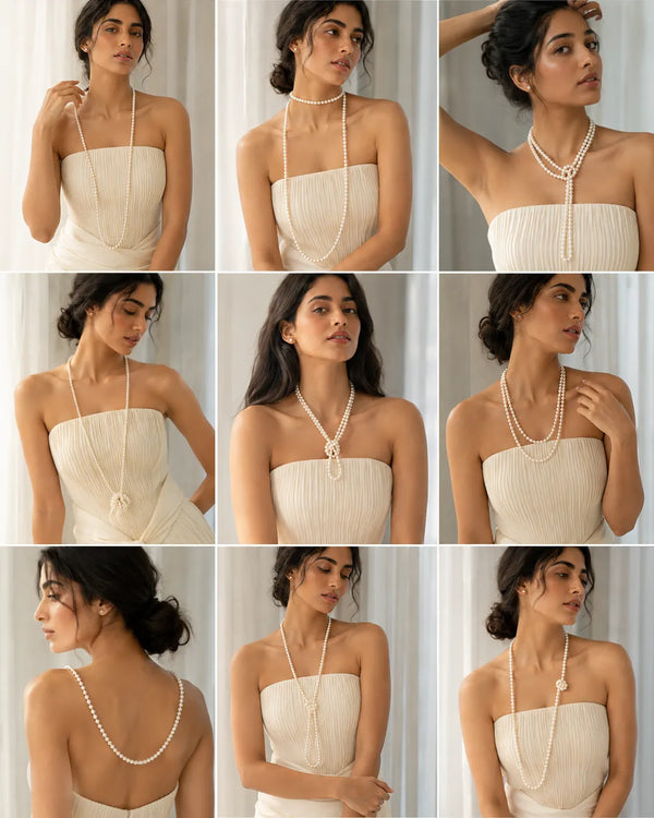 Classic Long Pearl Strand Mala Necklace