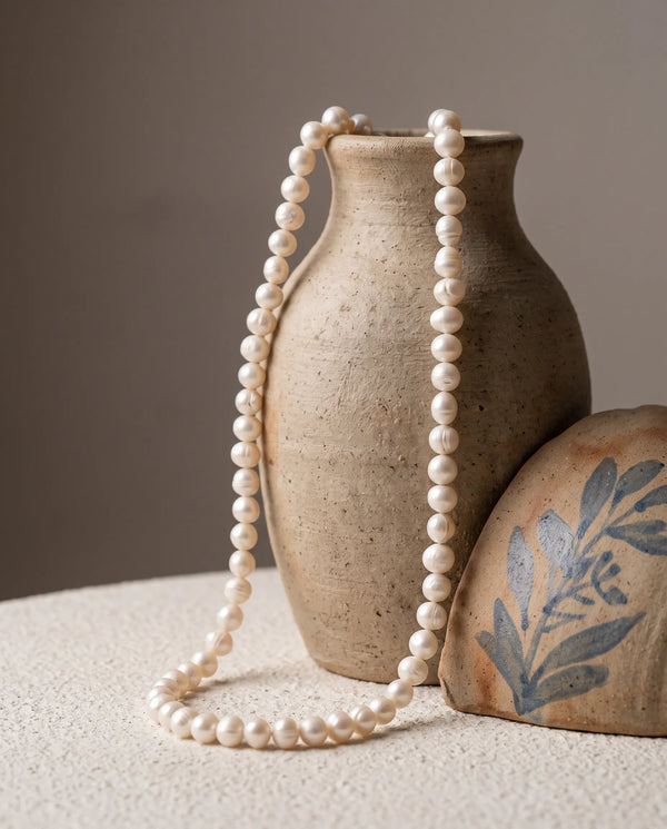 Classic Long Pearl Strand Mala Necklace