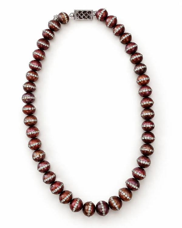 Imperial Chocolate Pearl & CZ-Rondelle Mala